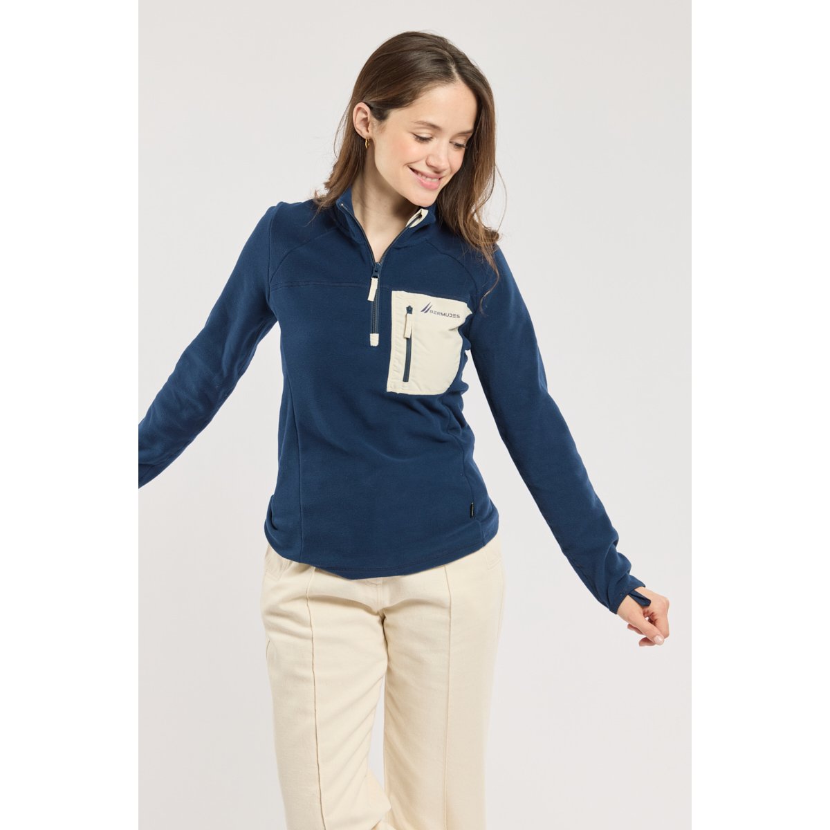 Sweat polaire zippé en Micropolaire Polartec® MOLENE navy, BERMUDES