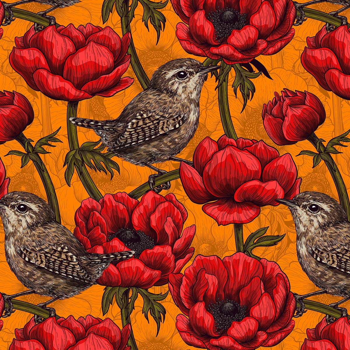 Papier peint jardin d'anémones intissé, HEXOA