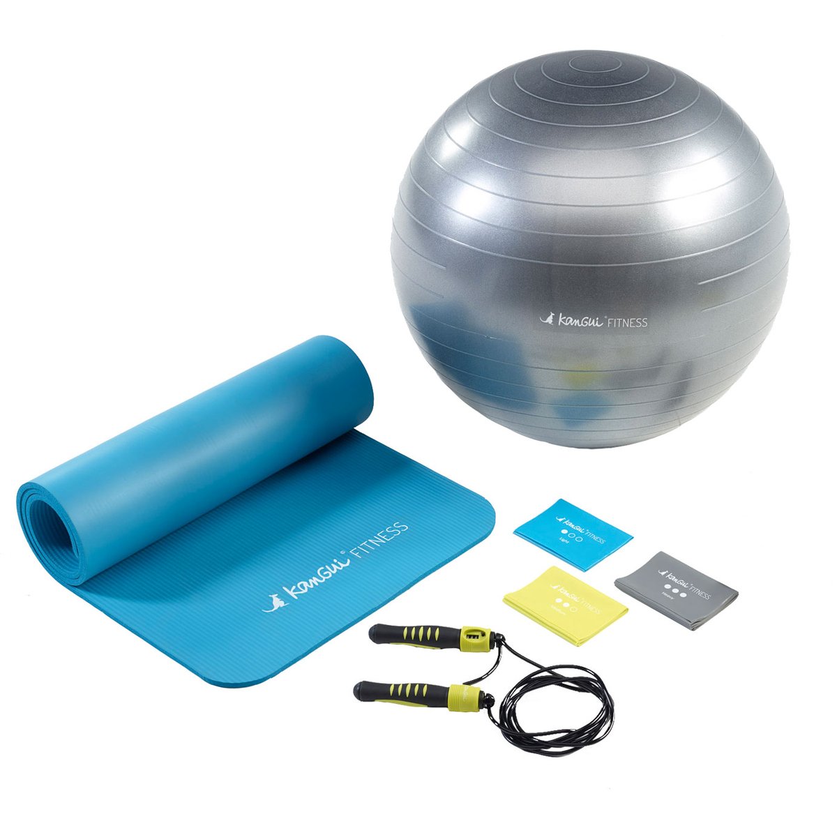 Pack d'accessoires de fitness | KIT HOME FITNESS - BASIC bleu / vert anis, KANGUI