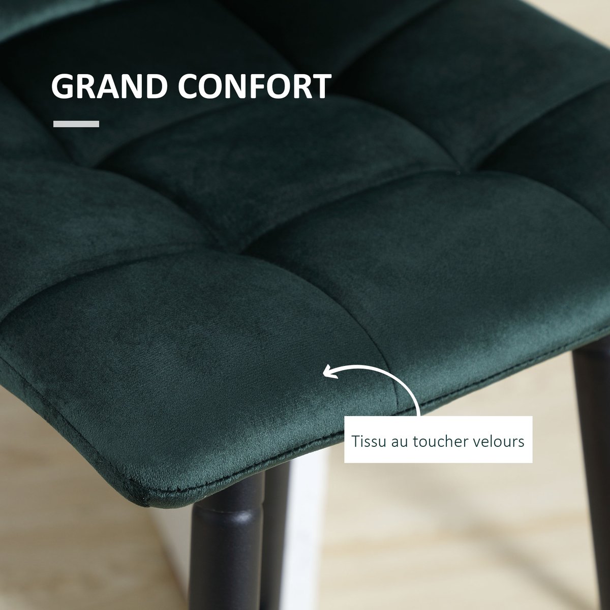 Tabouret de bar Velours (100 % polyester) vert foncé, HOMCOM