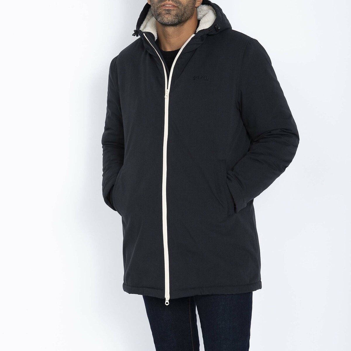 Coupe-vent long BLUSTER doublé sherpa bleu marine, SCHOTT