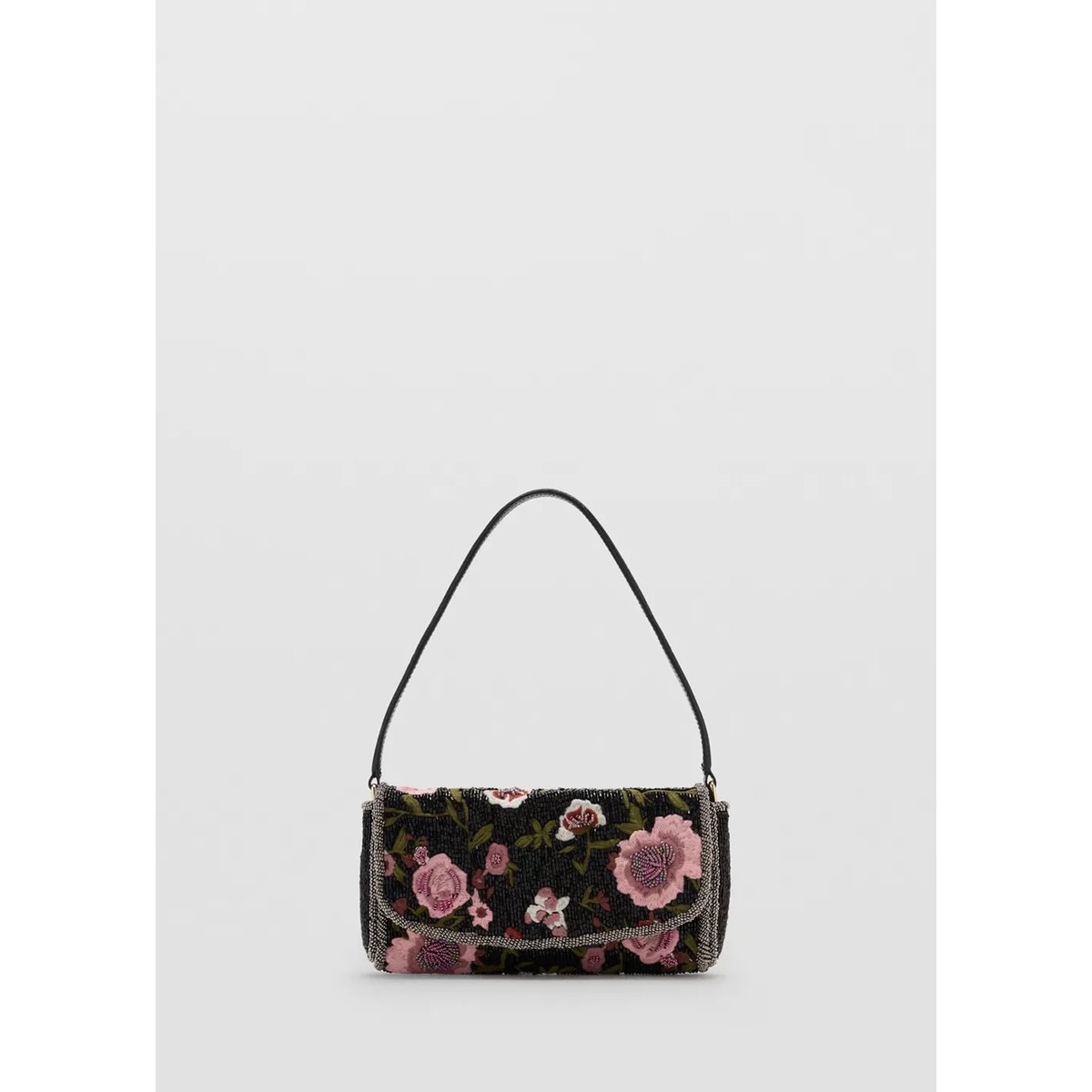 Sac avec broderie en strass imprimé à fleurs noir, MANGO