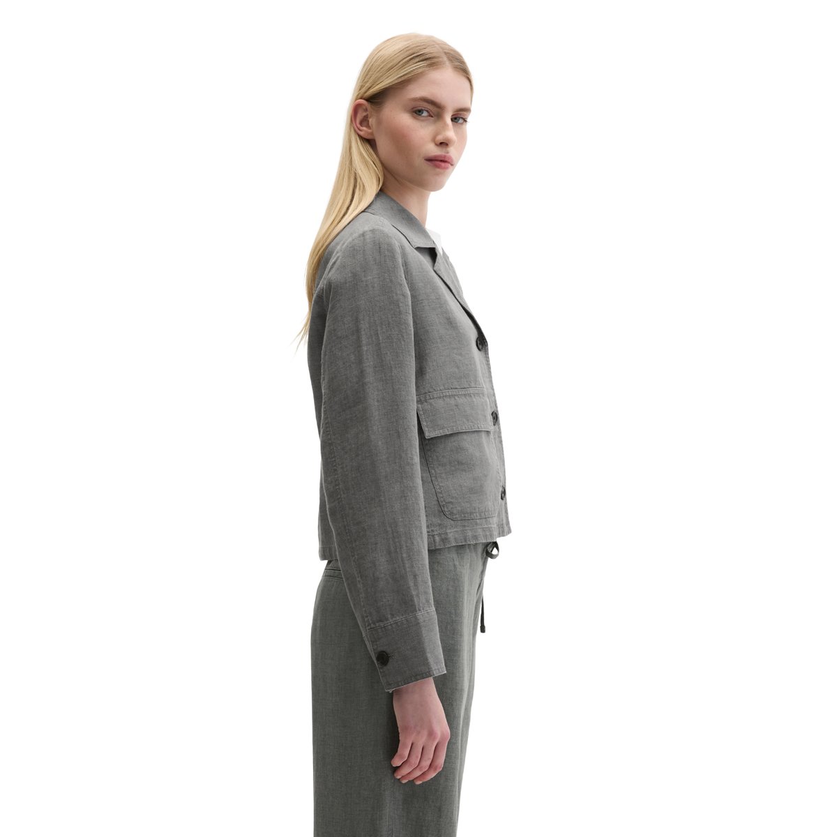 Veste en lin relaxed avec poches plaquées gris, MARC O'POLO