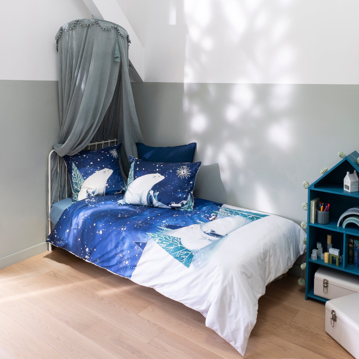 Housse de couette coton STELLAIRE imprimé, CARRE BLANC