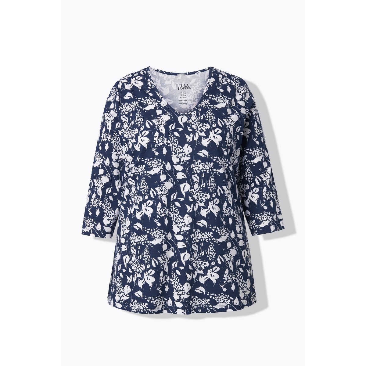 T-shirt motif à fleurs, coupe évasée marine, ULLA POPKEN