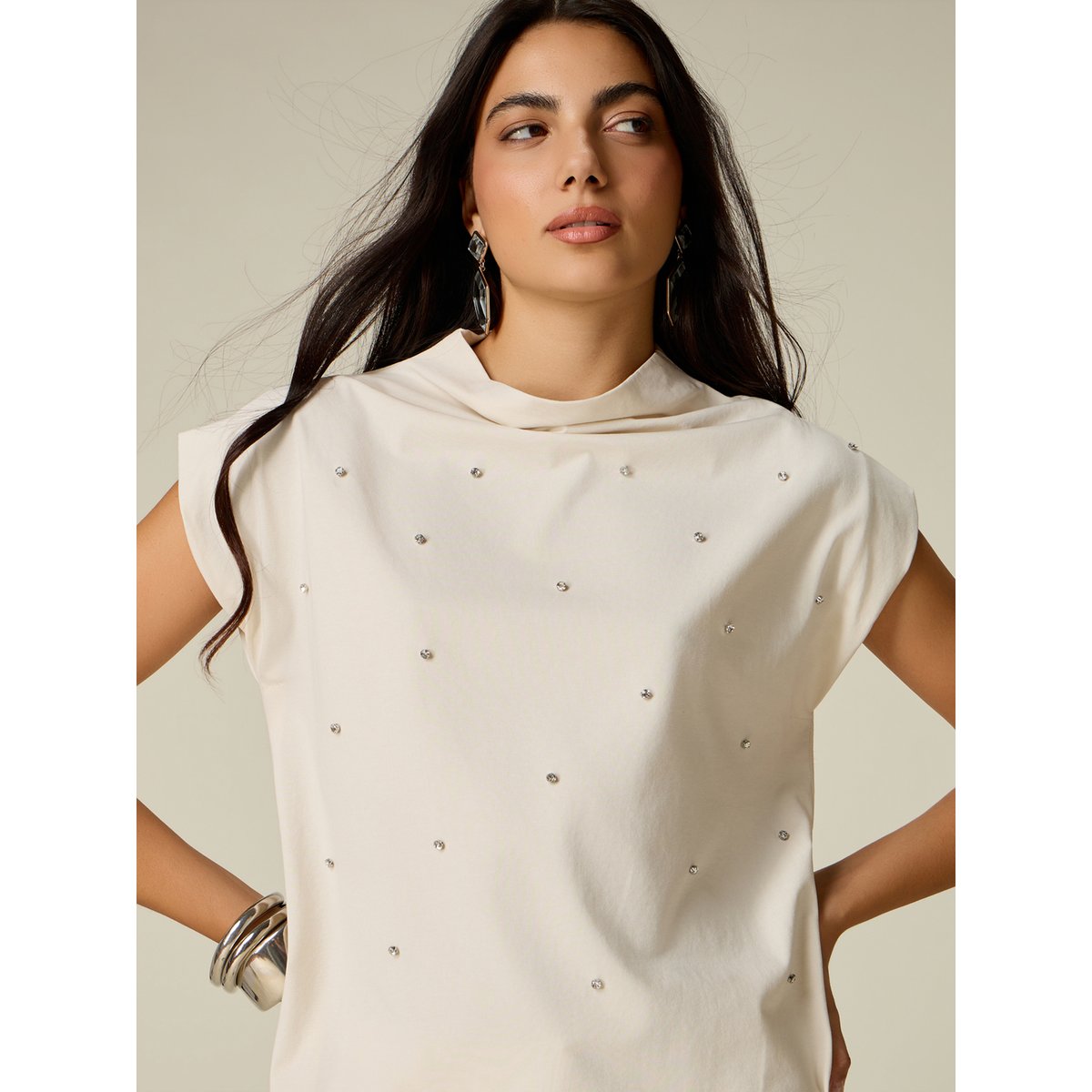 T-shirt avec strass blanc, OLTRE