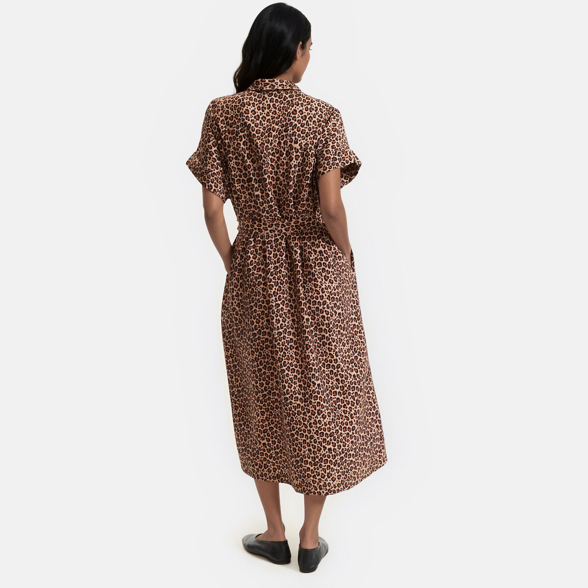 Robe évasée, imprimé animalier, longue, manches courtes imprimé léopard, LA REDOUTE COLLECTIONS