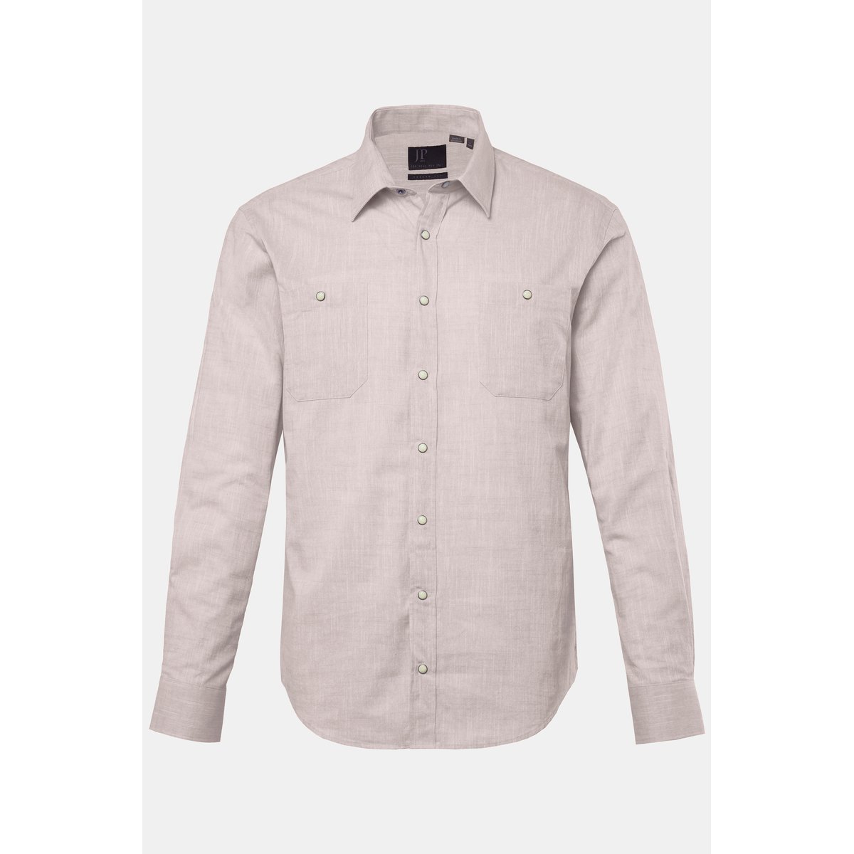 Chemise aspect lin. Manches longues et col beige foncé, JP1880