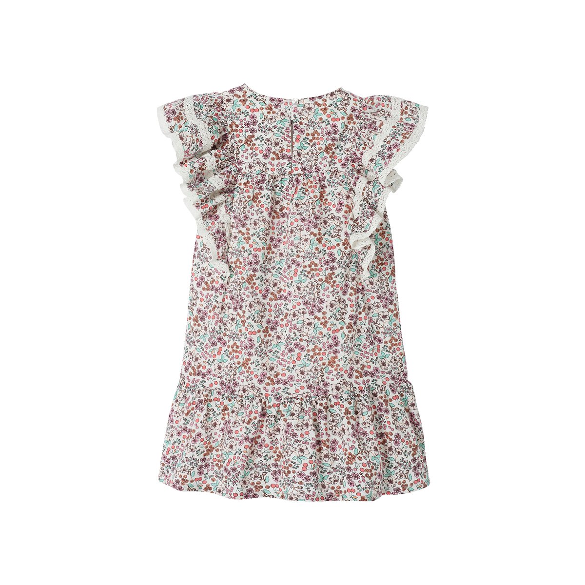 Robe motifs fleurs de cerisier manches volantées écru, VERTBAUDET