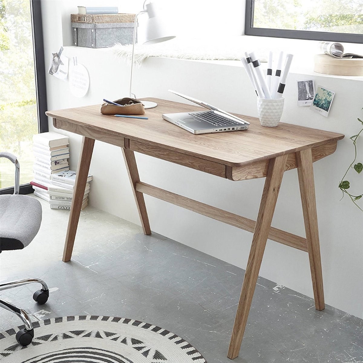 Bureau en chêne collection GORGONIZE 2 tiroirs chêne naturel clair, RECOLLECTION