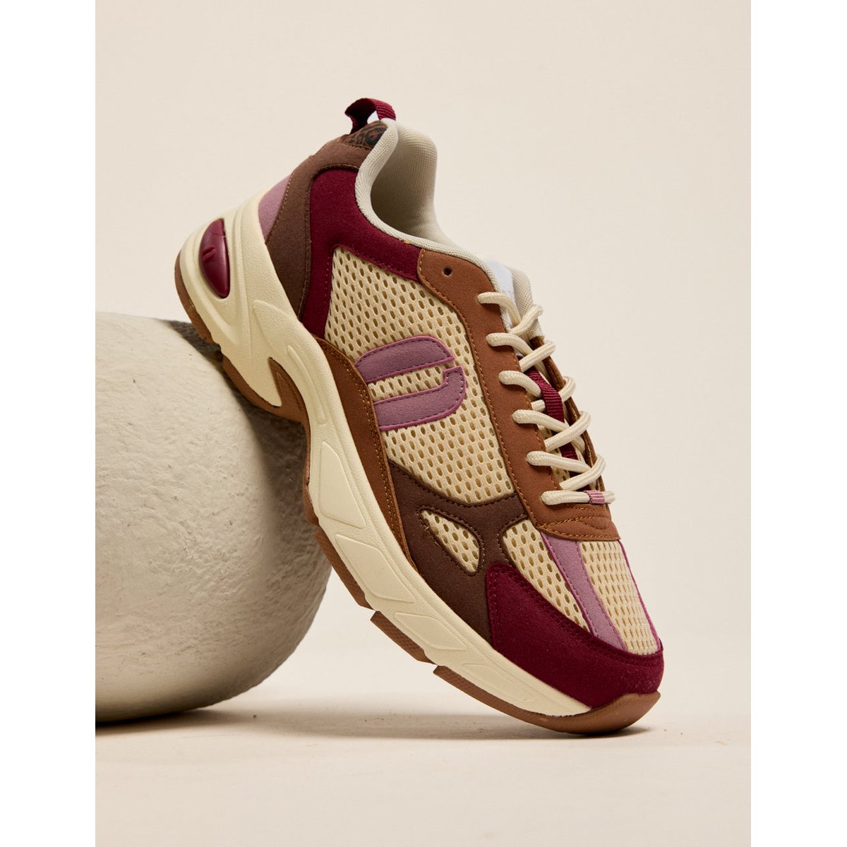 Baskets basses MAÉ bordeaux beige rose, ODAJE