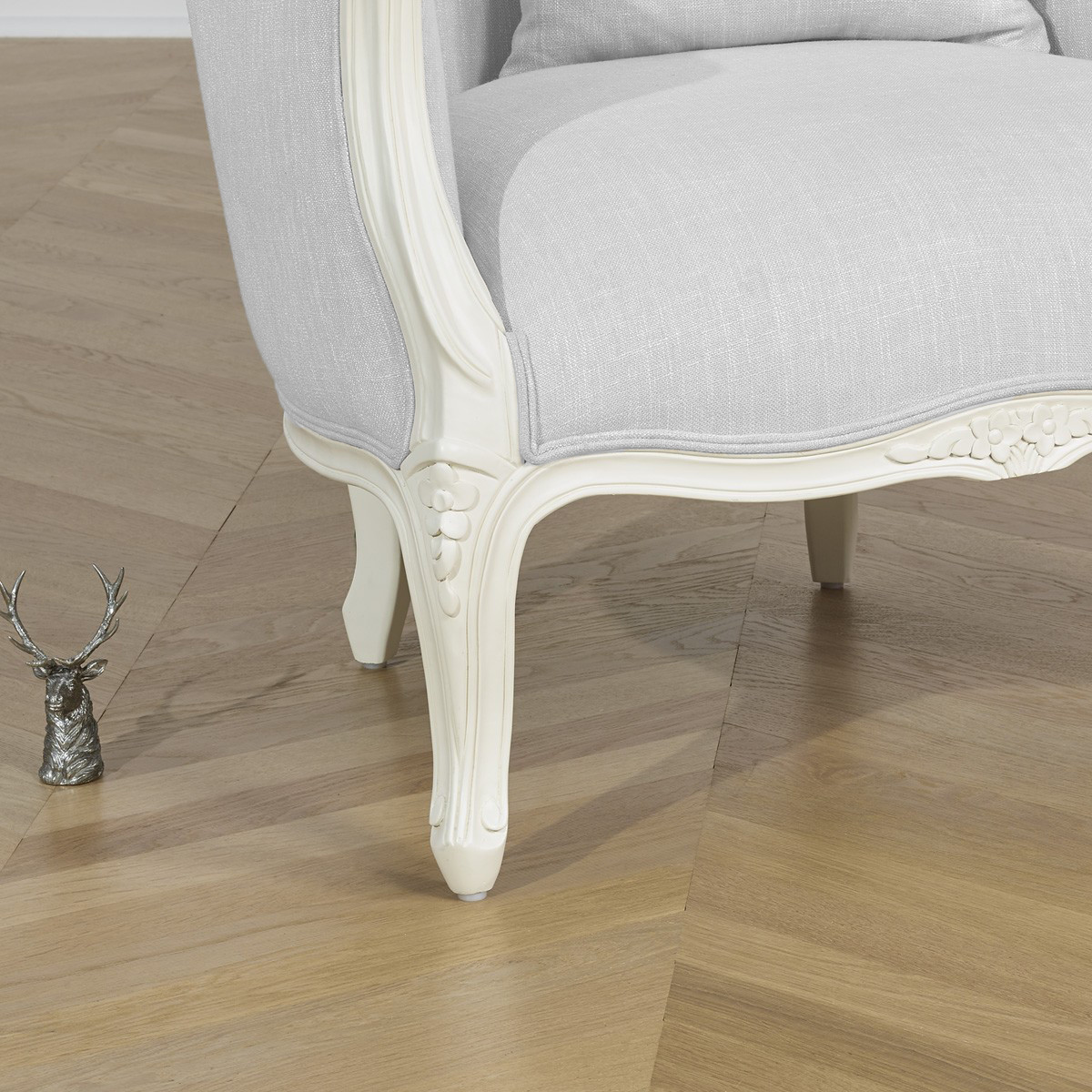 Fauteuil bergère en hévéa et tissu effet lin VICTOR nacre, ROBIN DES BOIS