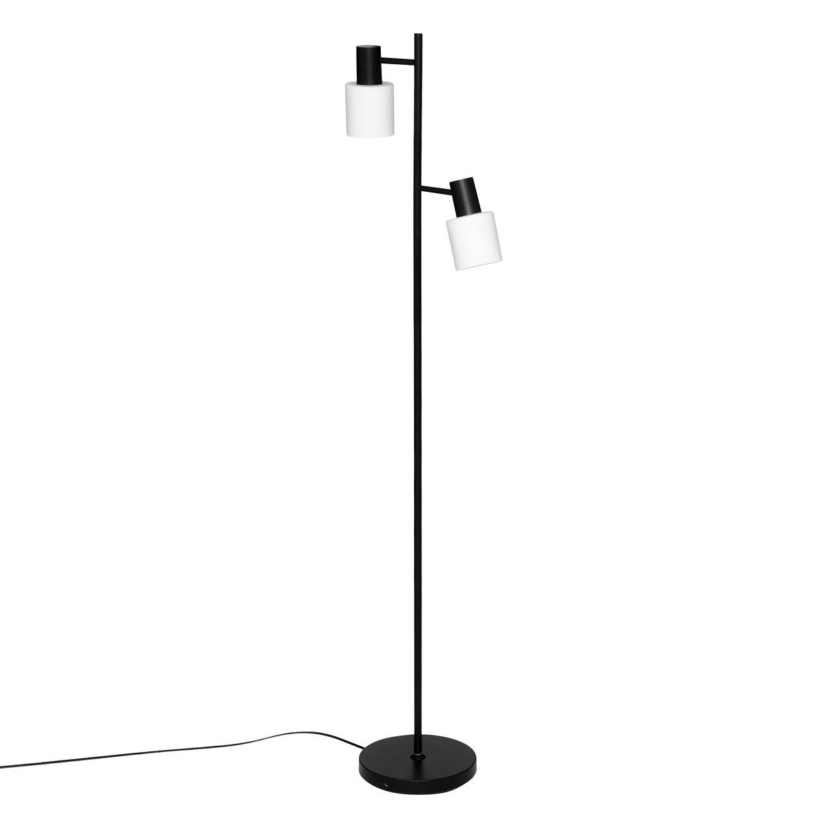 Lampadaire en métal 2 abat-jours en pierre TAIS noir, ATMOSPHERA