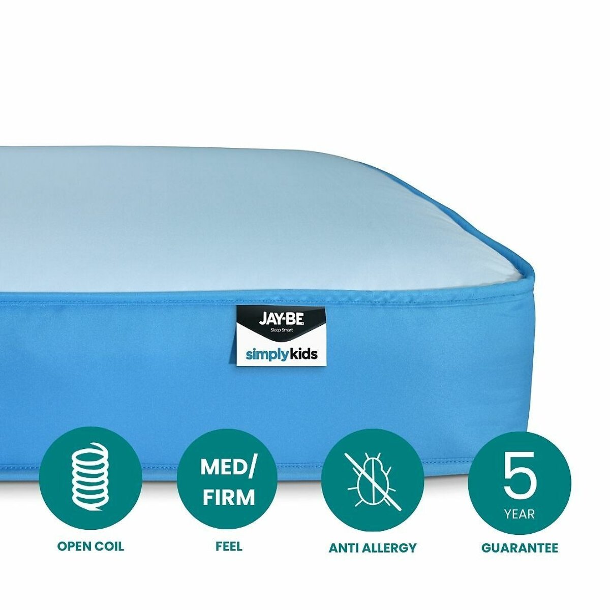 Jay-Be® Simply Kids® Waterproof Anti-Microbial Sprung Mattress blue, JAY-BE