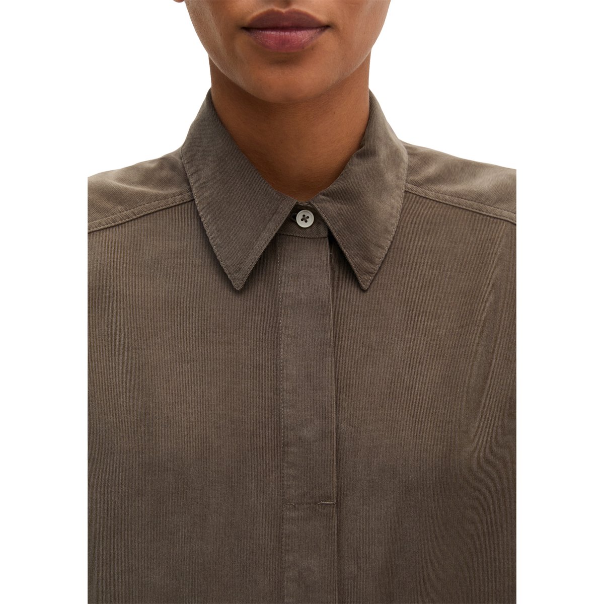 Robe chemisier large en qualité velours côtelé marron, MARC O'POLO