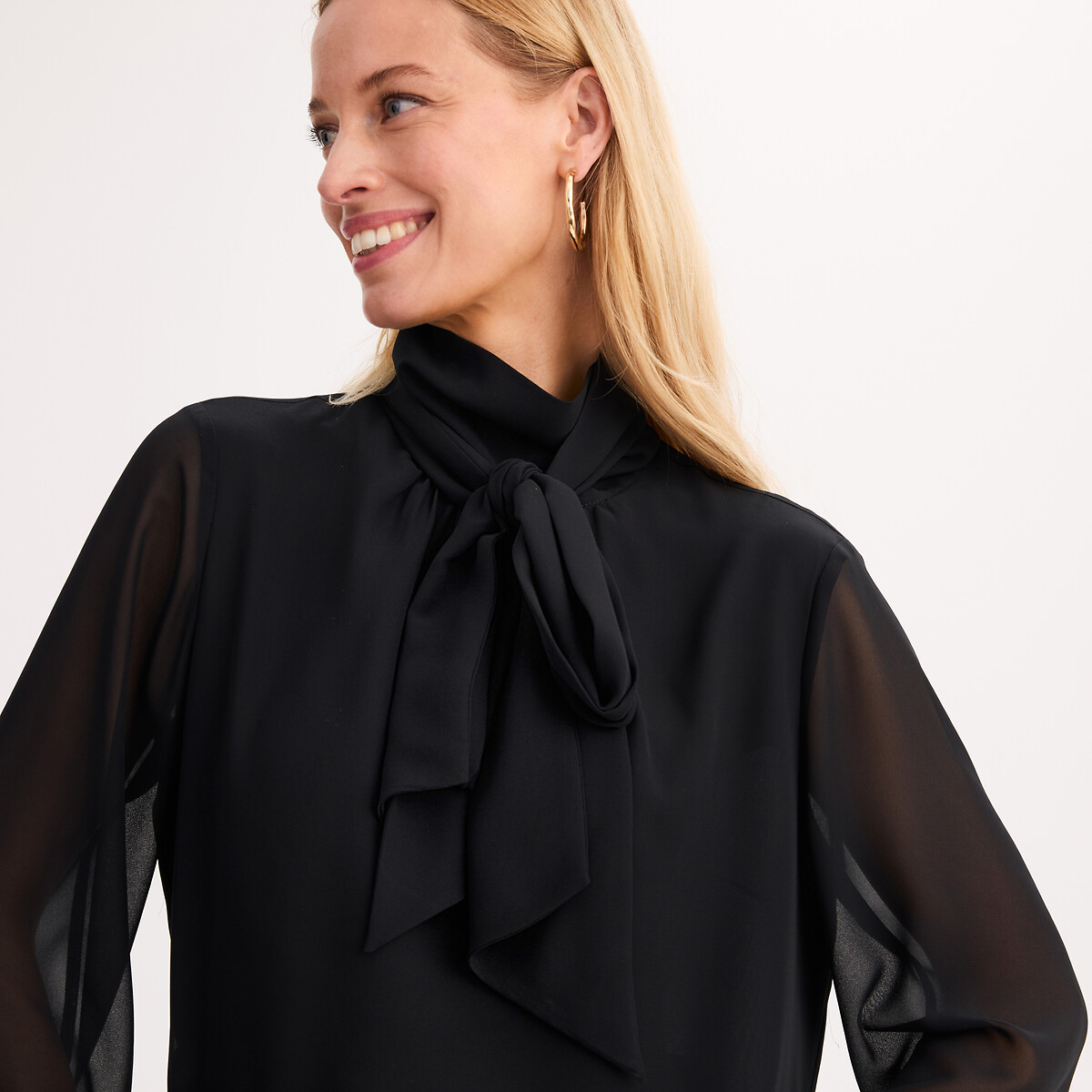 Blouse lavallière manches longues noir, ANNE WEYBURN