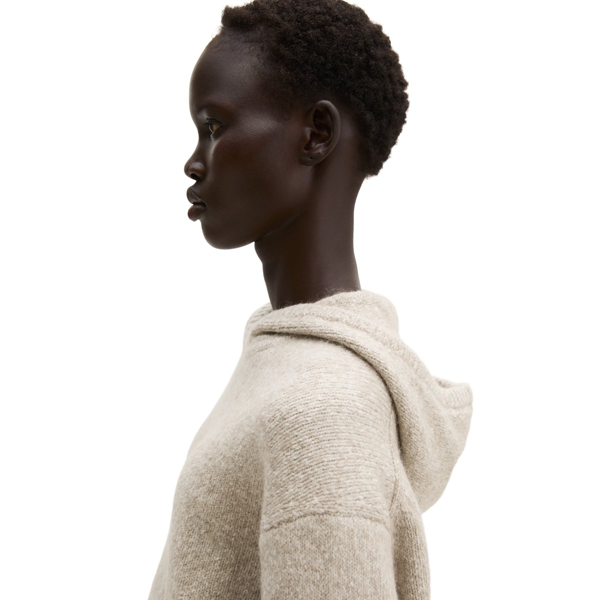 Pull à capuche ample en un mélange douillet de coton bio et de laine d'alpaga marron, MARC O'POLO
