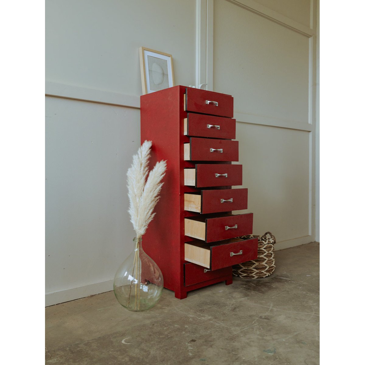 Chiffonnier vintage en bois Valery N°72 - Bon état rouge, DEBONGOUT