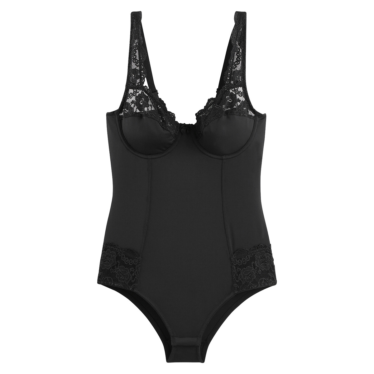 Body Anthea in microfibra e pizzo nero , ANNE WEYBURN