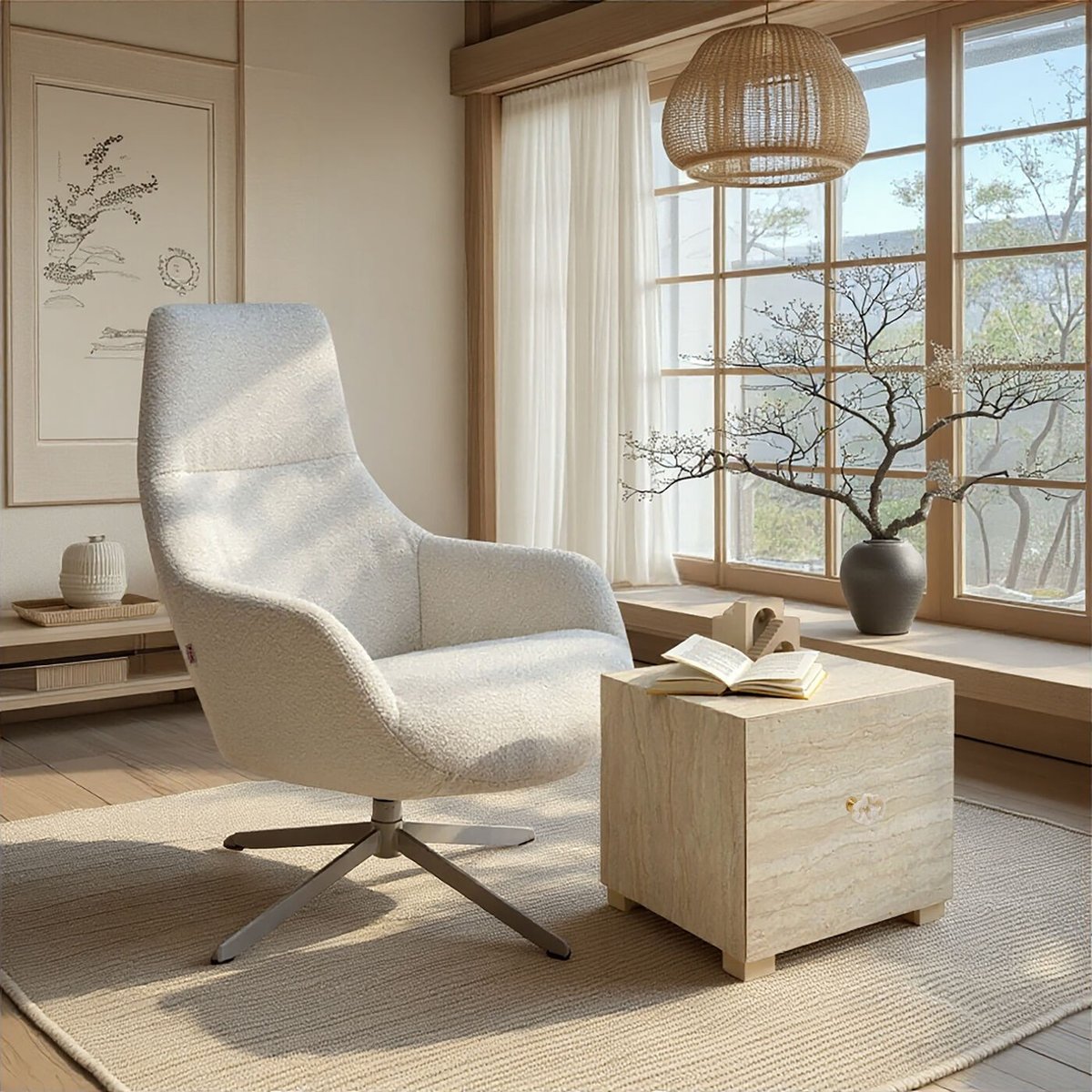 Chevet 1 tiroir imitation pierre, TRAVERTINO beige, KARE DESIGN