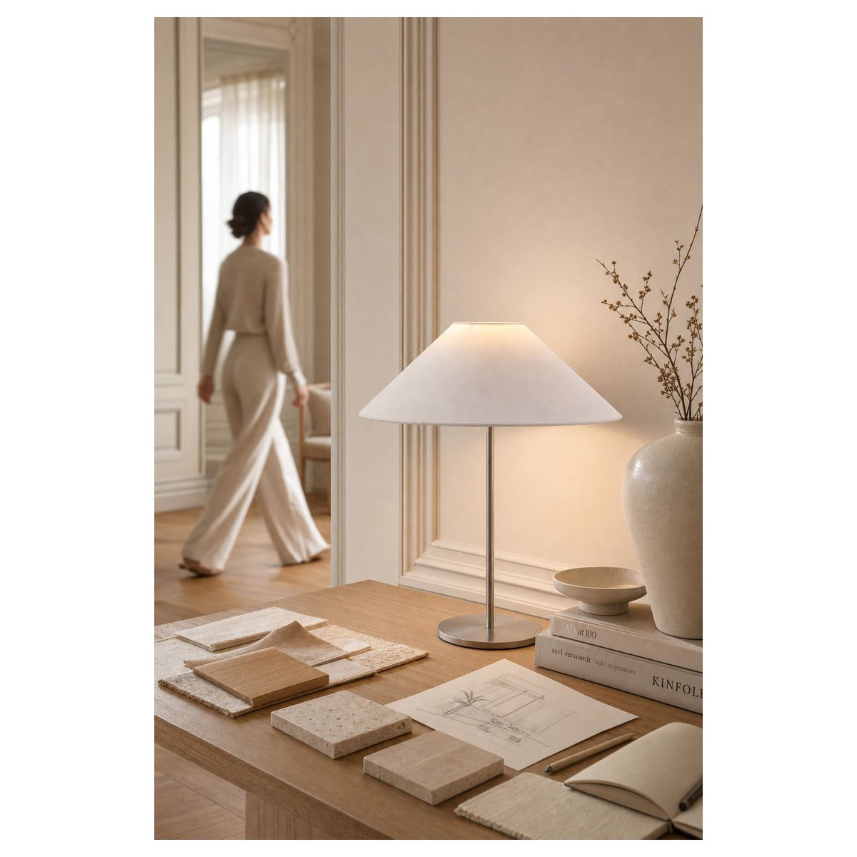 Abat-jour conique en coton blanc, RECOLLECTION