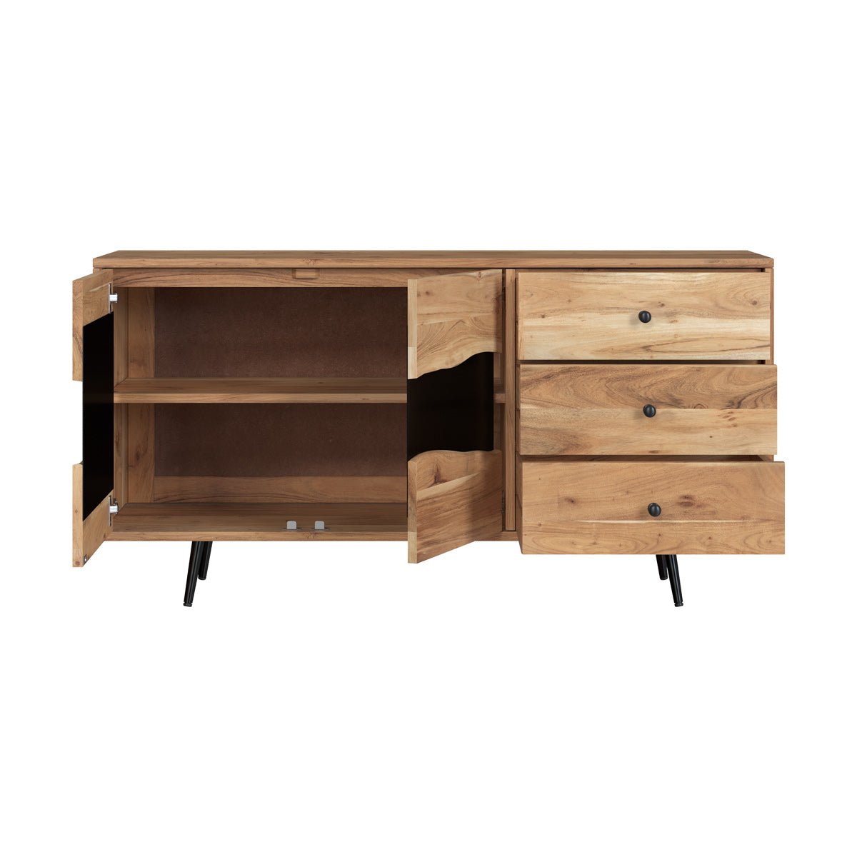 Buffet en bois d'acacia massif et métal - ALABAMA bois clair et noir, MAISON PAVANE