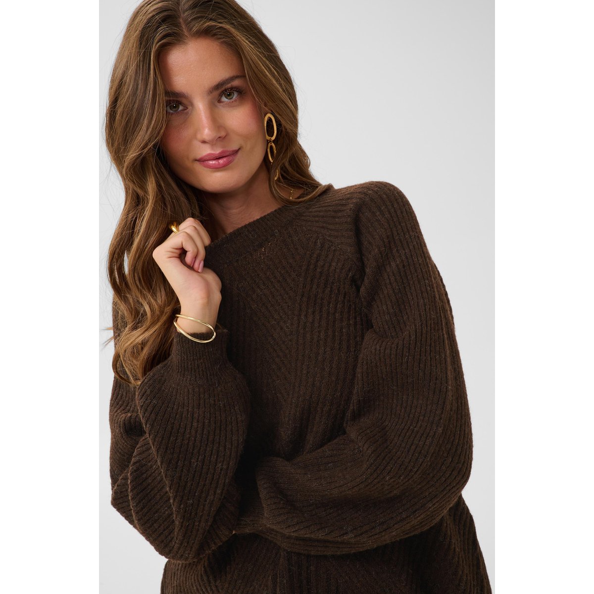 Pullover tricoté marron java, CREAM