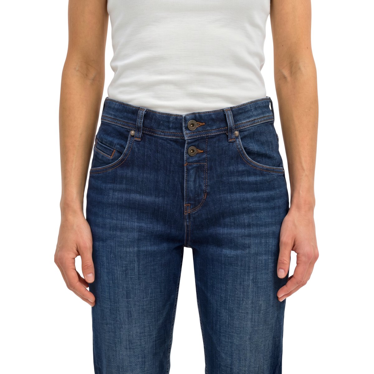 Jeans modèle Theda boyfriend en coton stretch doux bleu, MARC O'POLO
