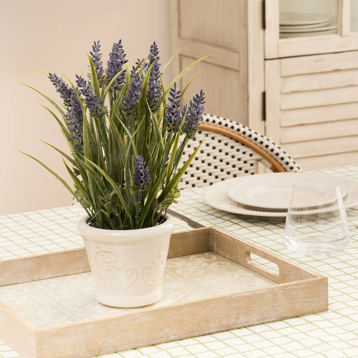Composition florale artificielle Lavande 35cm PROV blanc, ATMOSPHERA