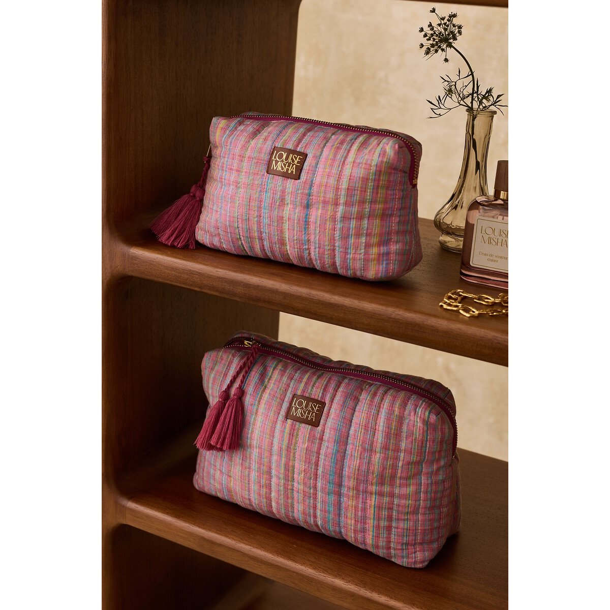 Necessaire às riscas, TEIKI estampado rosa, LOUISE MISHA