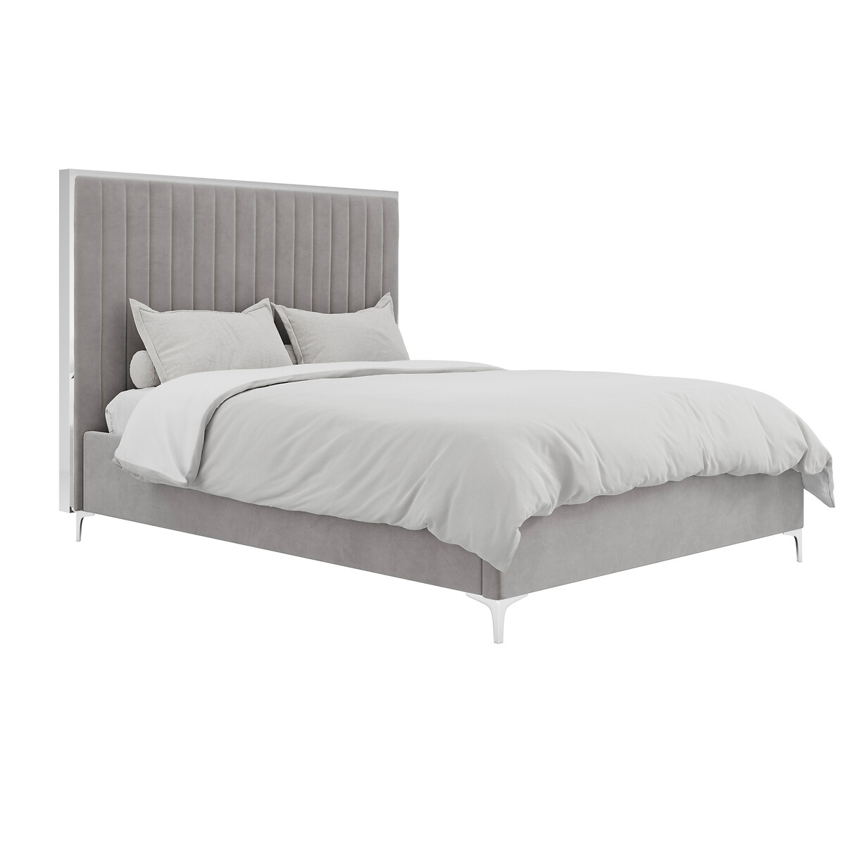 Bromley Velvet Tall Headboard Bed with Metal Trim mink grey, ÉDITÉ