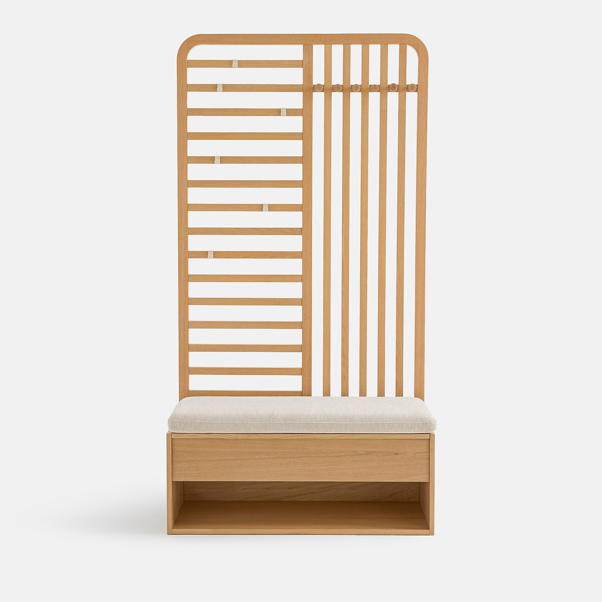 Meuble d'entrée, 5 patères, 1 tiroir, niche, assise rembourrée, GANO naturel, LA REDOUTE INTERIEURS