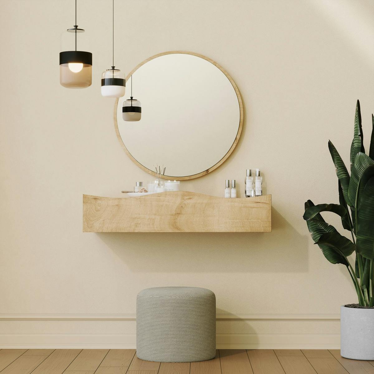 Coiffeuse murale 2 tiroirs + miroir MARFA chêne, PIER IMPORT