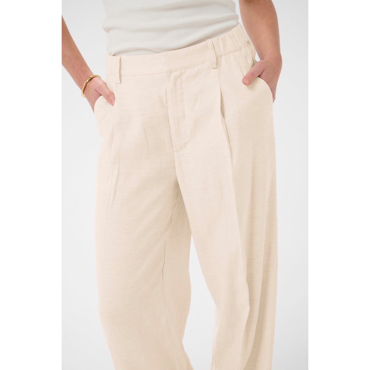 Pantalon casual beige feather gray melange, KAFFE