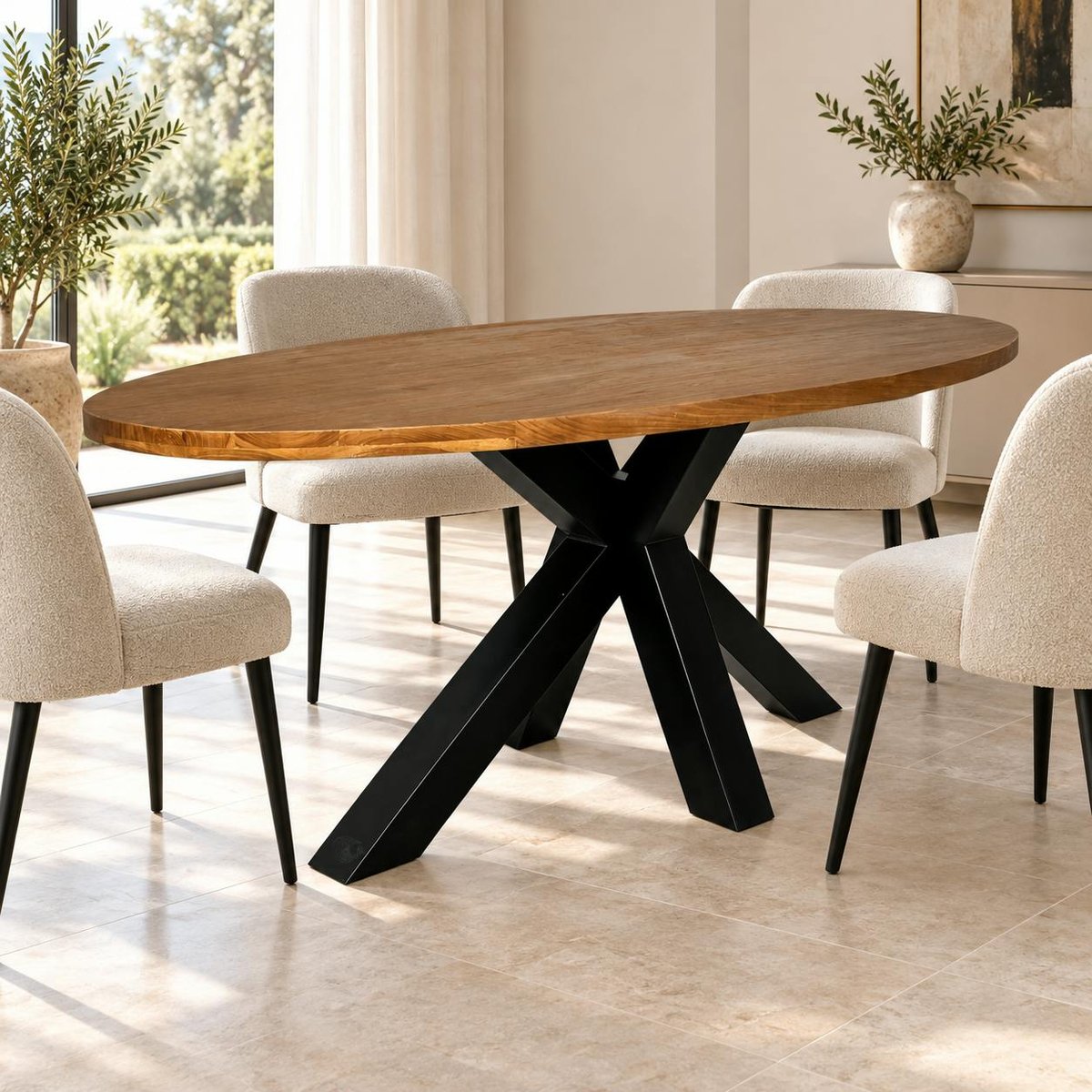 Table à manger ovale en bois de teck recyclé 190 cm ONTARIO bois naturel, PIER IMPORT