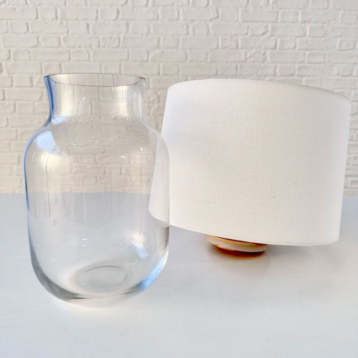 Lampe à poser vase verre transparent et abat-jour beige 30x30x51cm beige, WADIGA