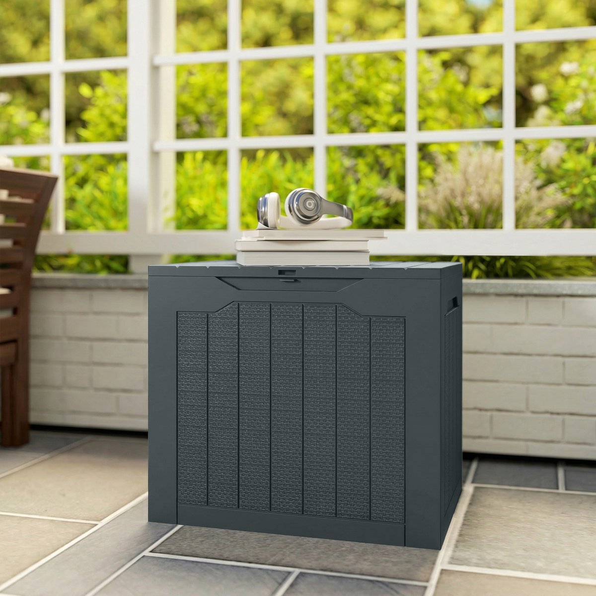 Coffre de rangement d'extérieur PP Gris foncé gris, OUTSUNNY