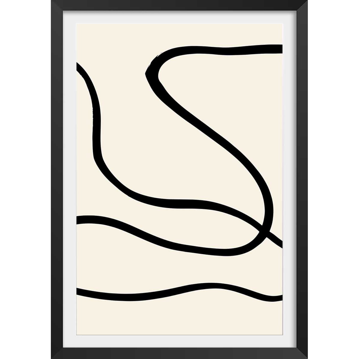 Affiche line art bold III affiche + cadre en bois - noir, HEXOA
