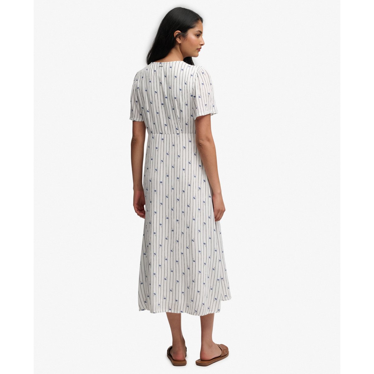 Robe Midi à Manches Courtes et Boutons Imprimée rayures ditsy crème œillet, SUPERDRY
