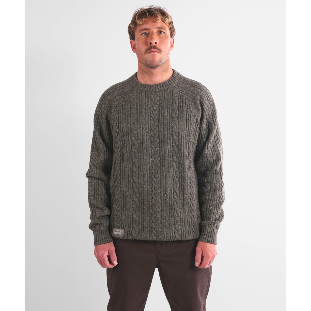 Pull laine torsades col rond CABLE pebble heather, OXBOW
