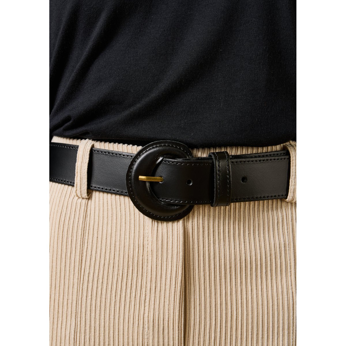 Ceinture en cuir boucle ronde noir, LA FEE MARABOUTEE