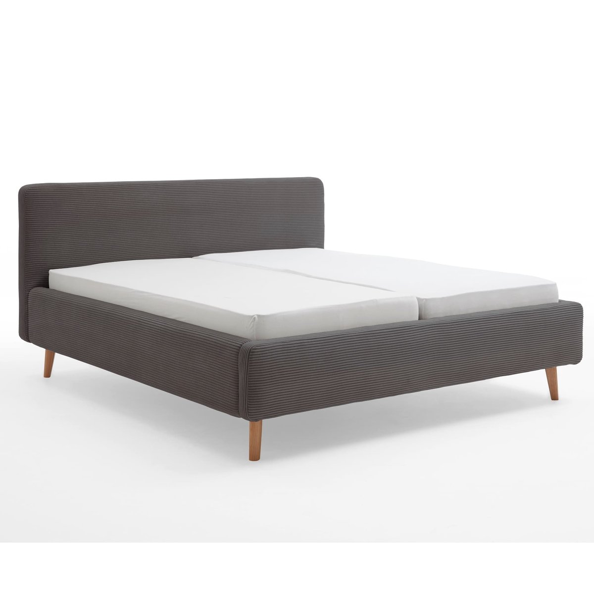 Lit rembourré en velours avec tête de lit lisse anthracite, TERRE DE NUIT