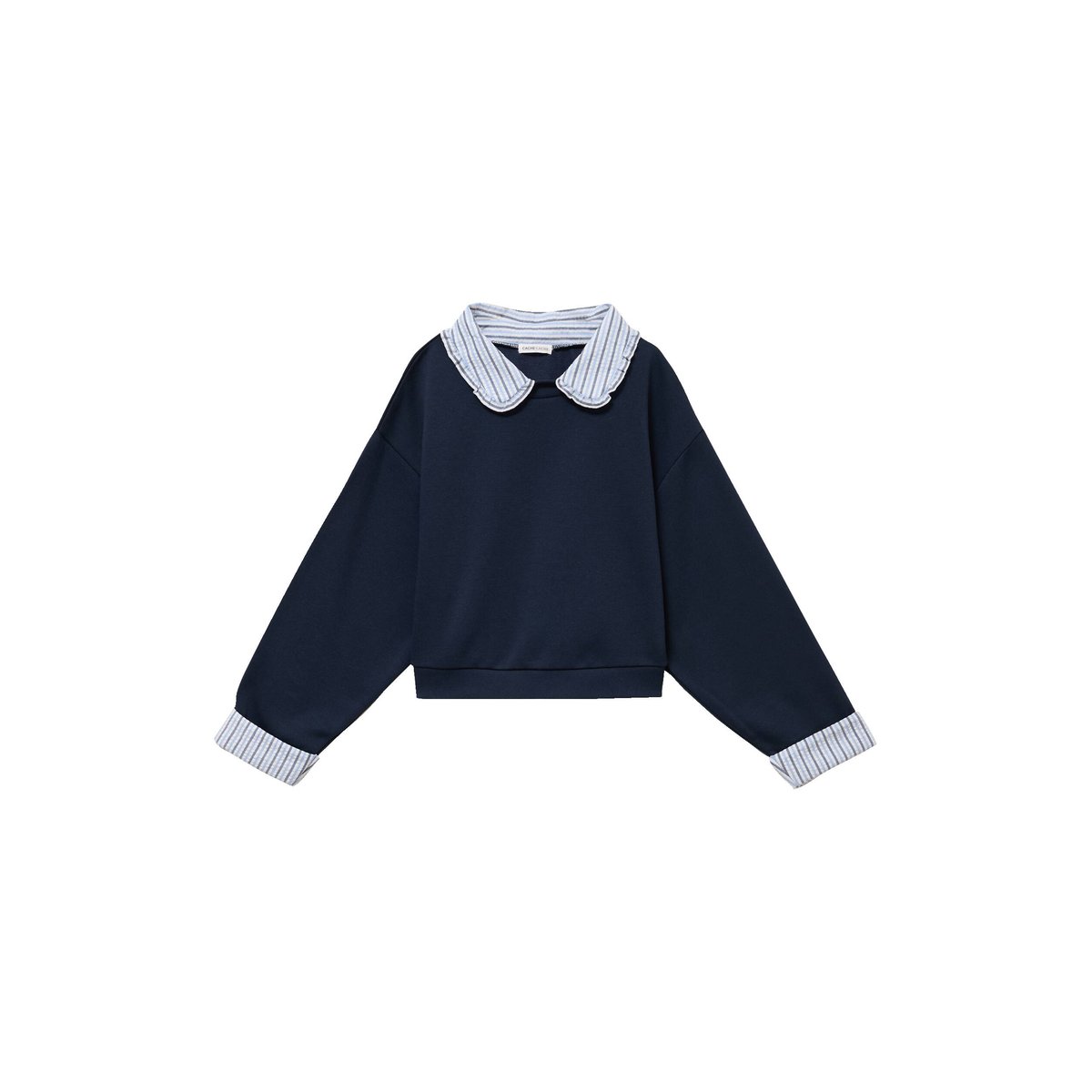 Sweat col chemise manches longues bleu marine, CACHE CACHE