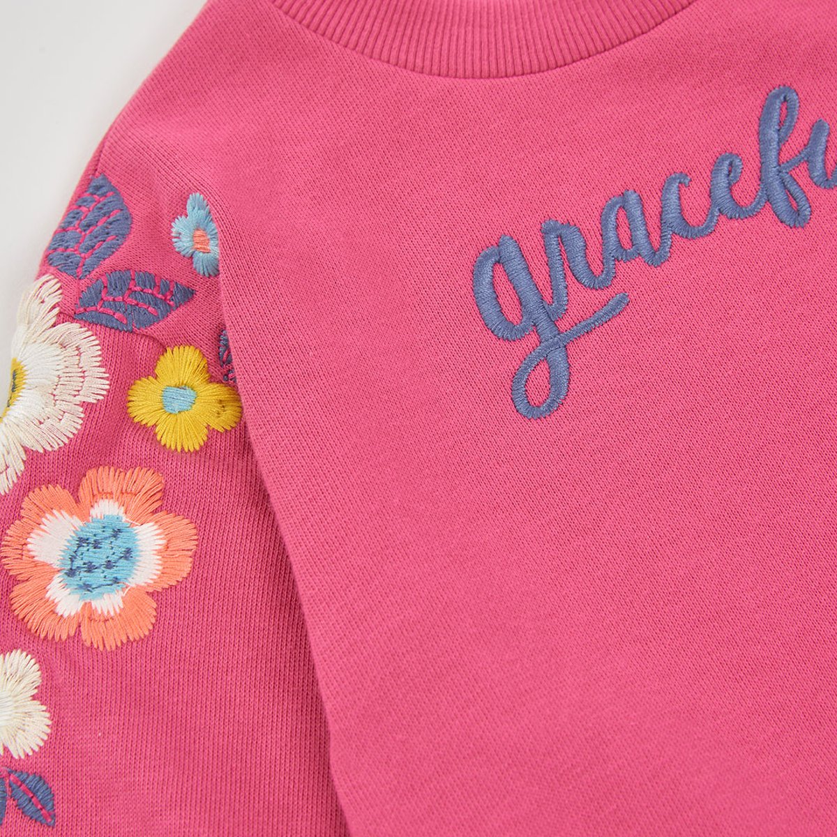Sweat-shirt fille en molleton brodé fleurs violet, BOBOLI