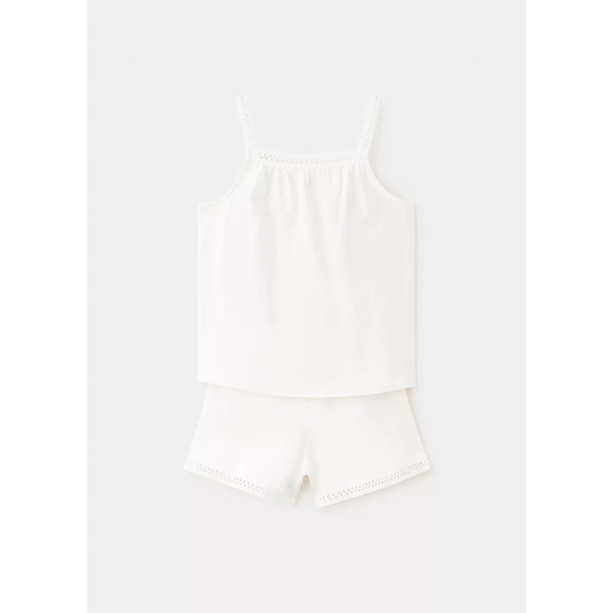 Pyjama court détails ajourés blanc cassé, MANGO KIDS