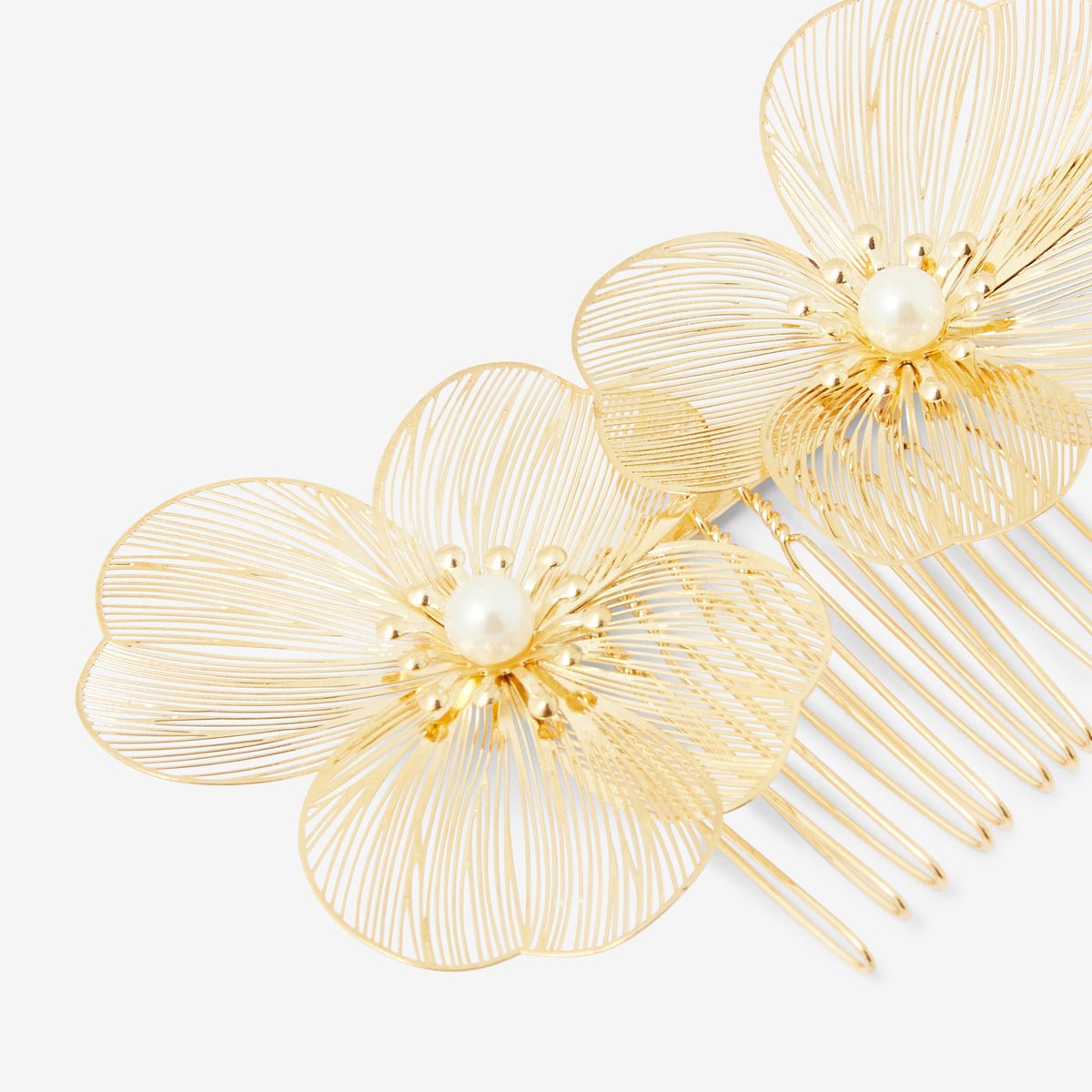 Peigne à cheveux cérémonie fleurs en filigrane doré doré, BALABOOSTE