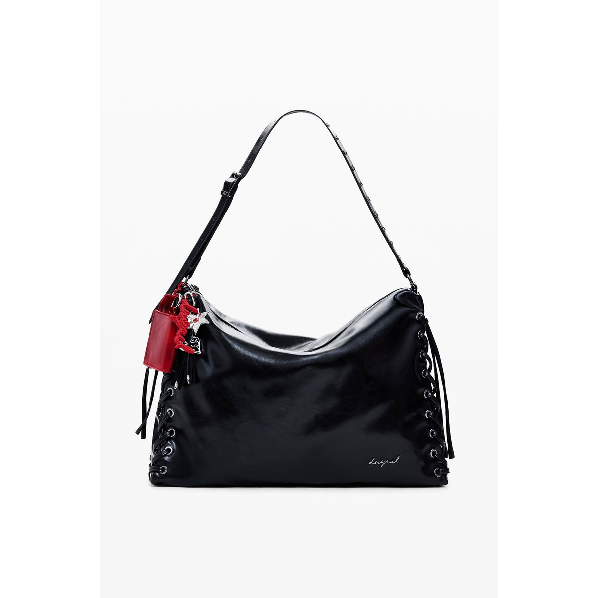 Grand sac tressé brillant noir, DESIGUAL