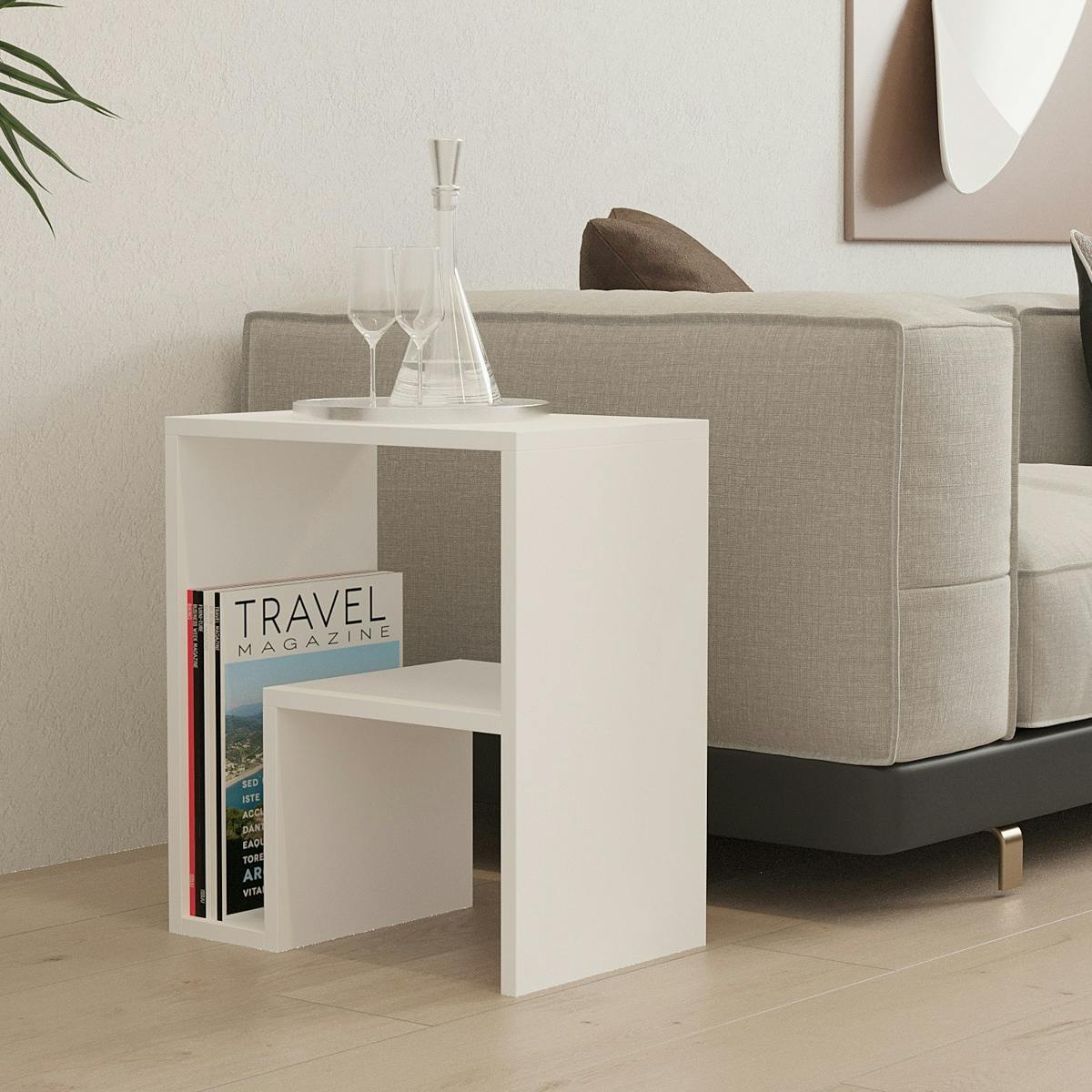 Table d'appoint rectangulaire forme L MARFA blanc, PIER IMPORT