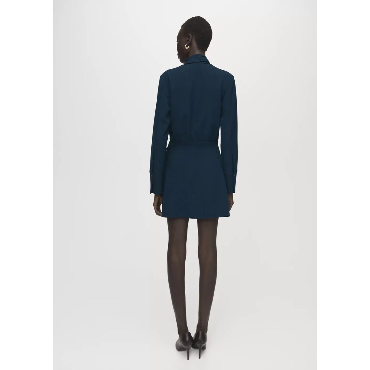 Robe foulard drapée bleu marine, MANGO