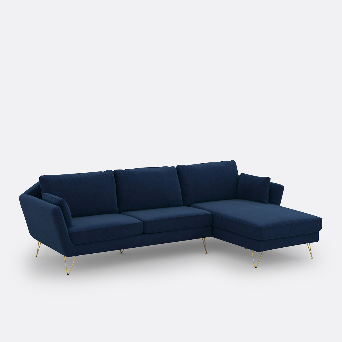 Canapé d’angle velours d'angle, fixe, Topim bleu nuit, LA REDOUTE INTERIEURS